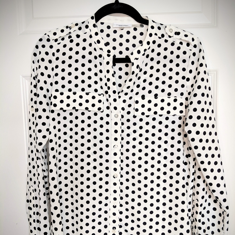Calvin Klein black polka dot blouse - small